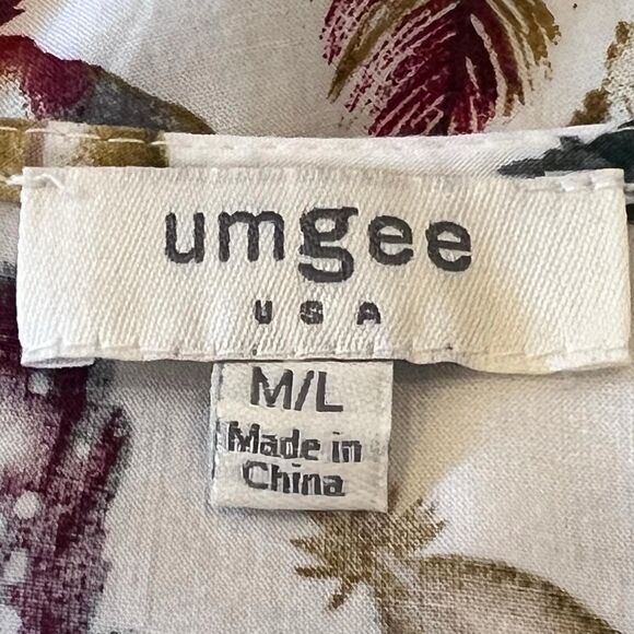 Umgee Cream Feather Print Batwing Boho Women's Top L - Picture 7 of 7